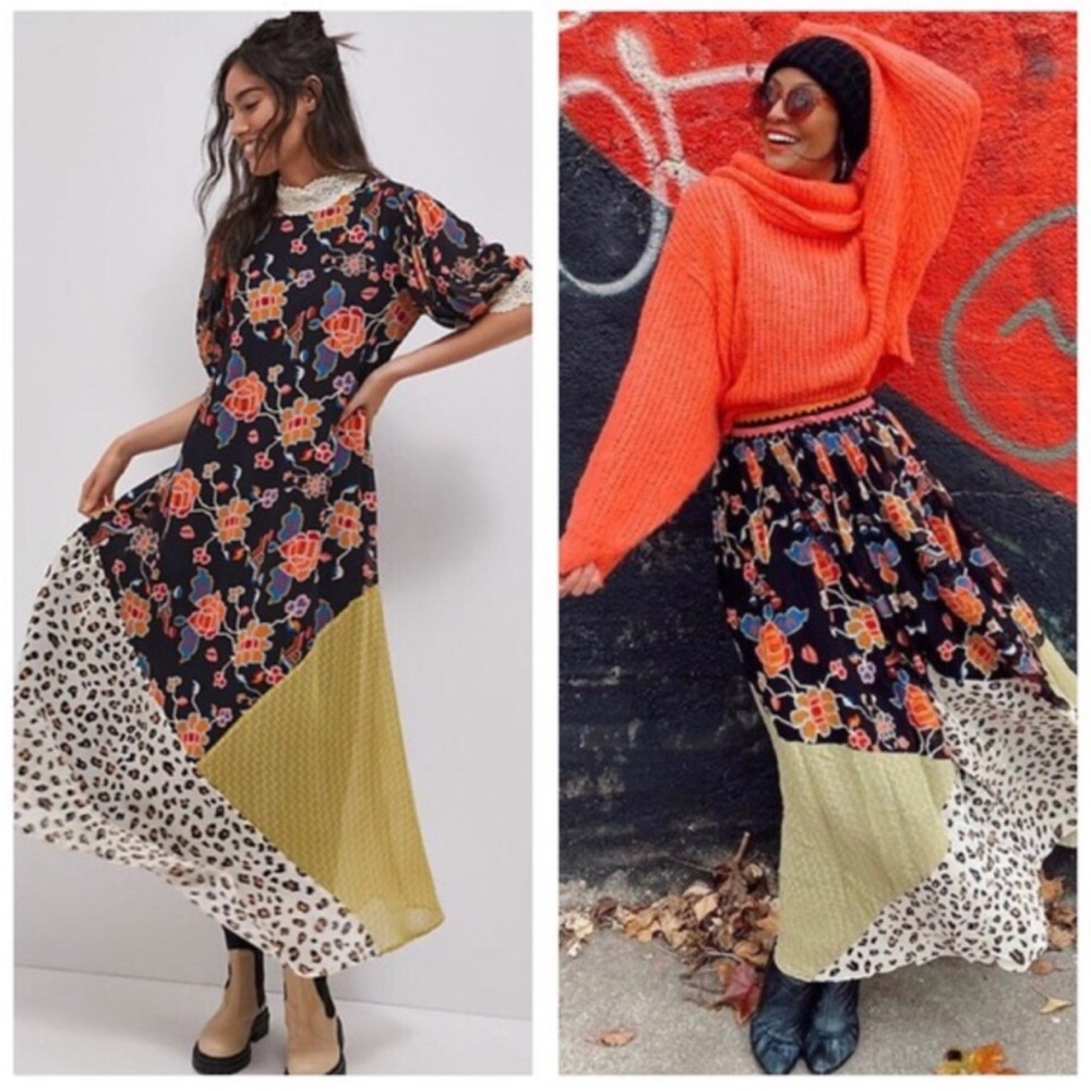 Verb Pallavi Singhee Soniya Mixed Print Maxi Dress Size XS Patchwork